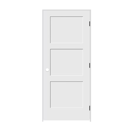 Codel Doors 24" x 80" x 1-3/8" Primed 3-Panel Equal Panel Interior Shaker 7-1/4" LH Prehung Door w/Mtt Blk Hngs 2068pri8433LH10B714